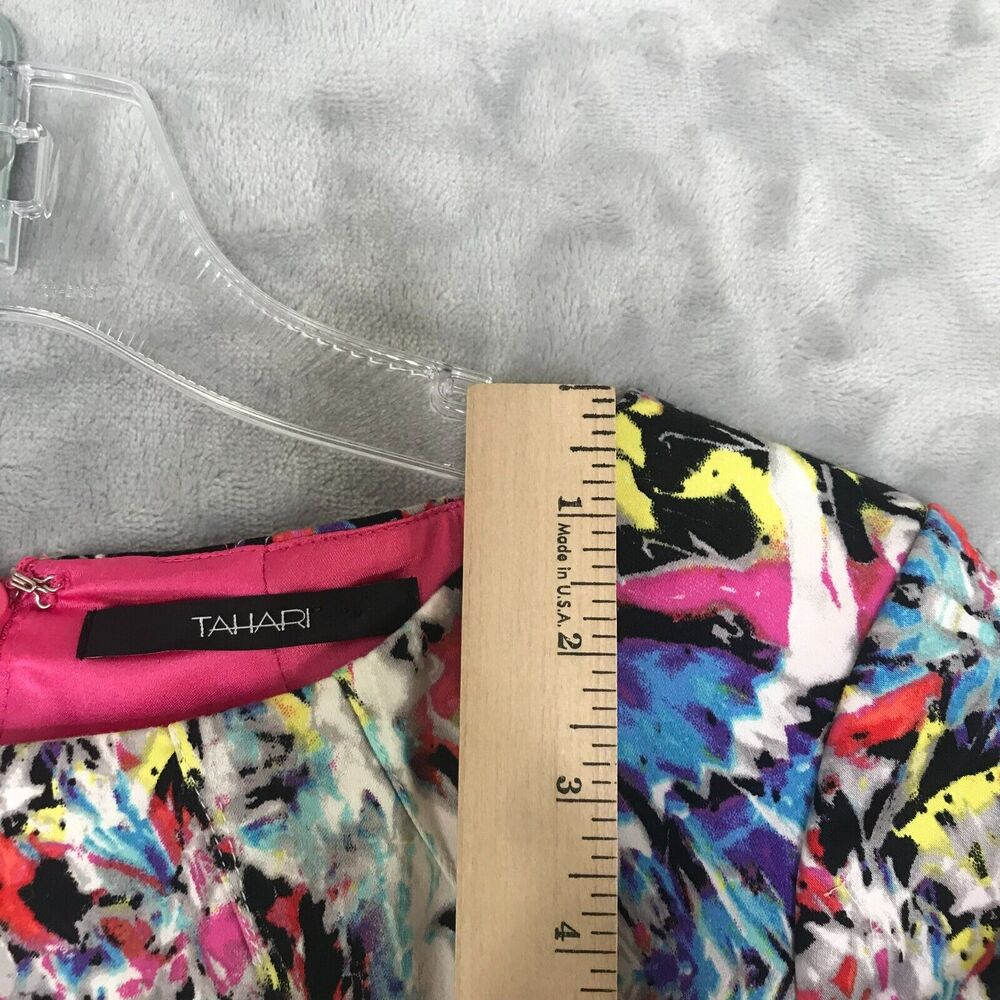 Tahari Dress Womens 4 Multicolor Geometric Print Cap Sleeve Crew Neck Sheath - Picture 13 of 14